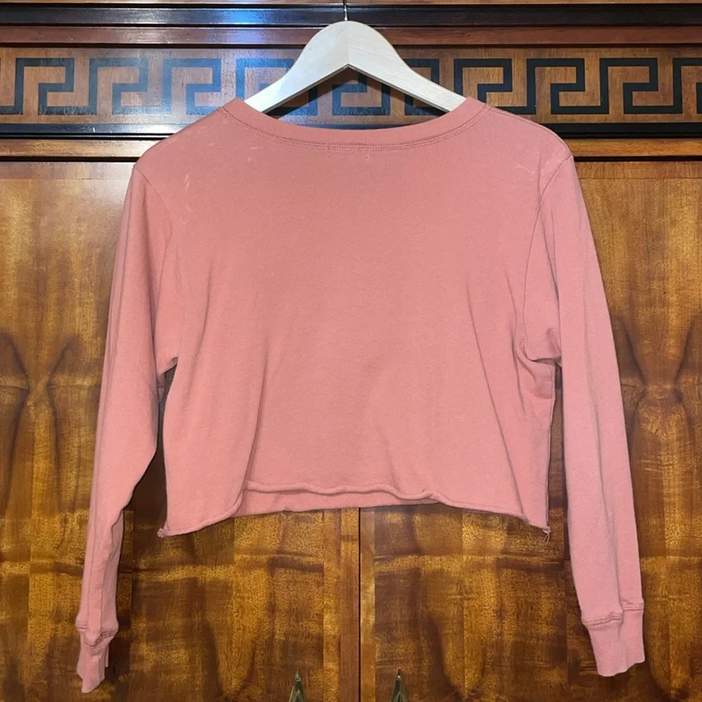 Originality Juniors M Pink Sunflower Crop Top Long Sleeve Cotton Made USA - Picture 6 of 13